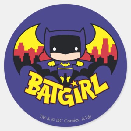 Chibi Batgirl With Gotham Skyline Logo Classic Round Sticker