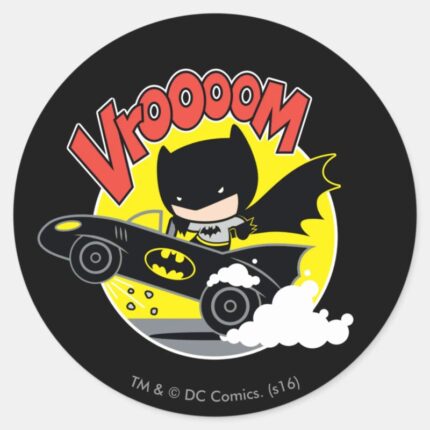 Chibi Batman In The Batmobile Classic Round Sticker