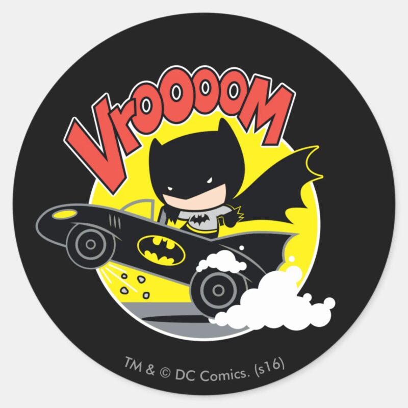 Chibi Batman In The Batmobile Classic Round Sticker Chibi Batman In The Batmobile Classic Round Sticker