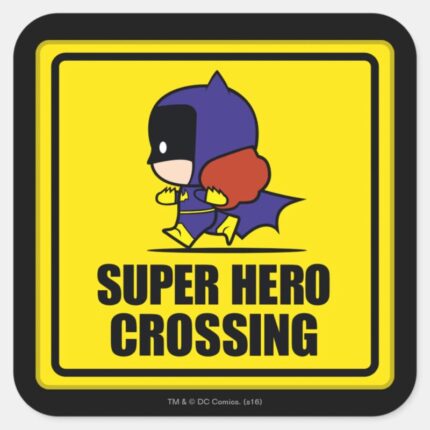 Chibi Batwoman Super Hero Crossing Sign Square Sticker