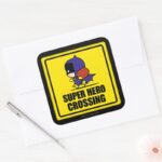 Chibi Batwoman Super Hero Crossing Sign Square Sticker