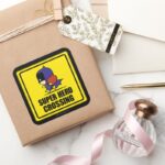 Chibi Batwoman Super Hero Crossing Sign Square Sticker