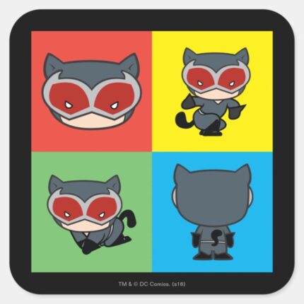 Chibi Catwoman Character Poses Square Sticker