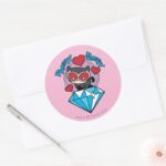 Chibi Catwoman Sitting Atop Large Diamond Classic Round Sticker