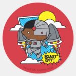 Chibi Cyborg Blast Off Classic Round Sticker