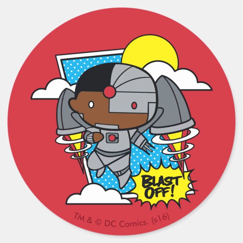 Chibi Cyborg Blast Off Classic Round Sticker Chibi Cyborg Blast Off Classic Round Sticker