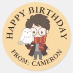 Chibi HARRY POTTER™ Hedwig Happy Birthday Classic Round Sticker