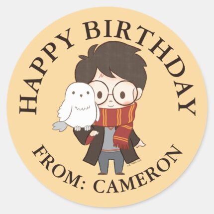 Chibi HARRY POTTER™ Hedwig Happy Birthday Classic Round Sticker