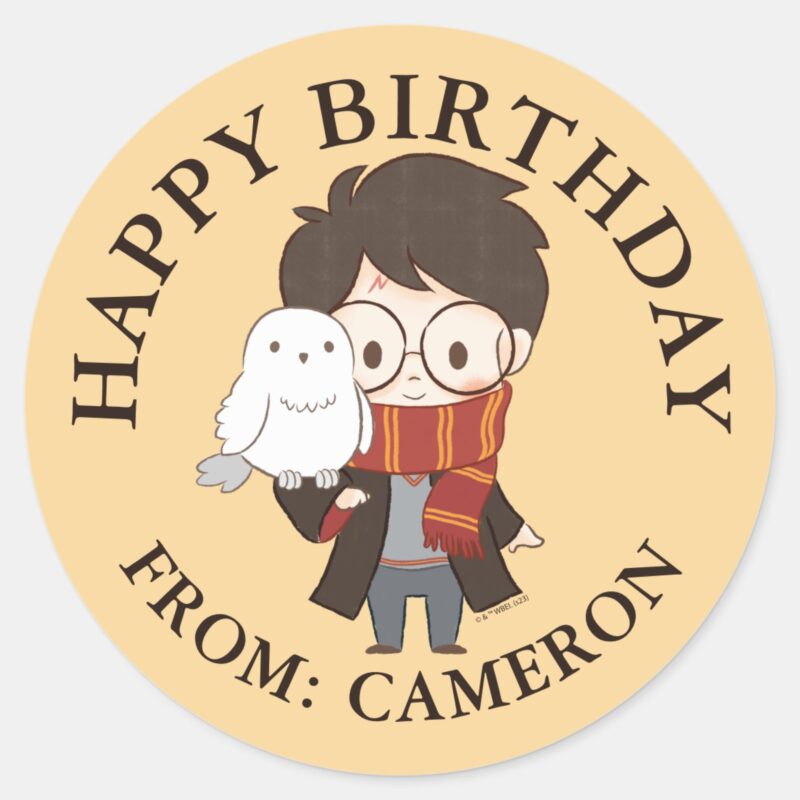 Chibi HARRY POTTER™ Hedwig Happy Birthday Classic Round Sticker Chibi HARRY POTTER™ Hedwig Happy Birthday Classic Round Sticker