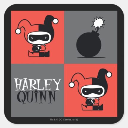 Chibi Harley Quinn Checker Pattern Square Sticker