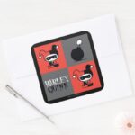 Chibi Harley Quinn Checker Pattern Square Sticker