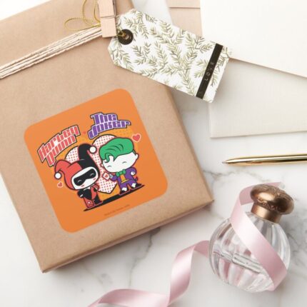 Chibi Harley Quinn Chibi Joker Hearts Square Sticker
