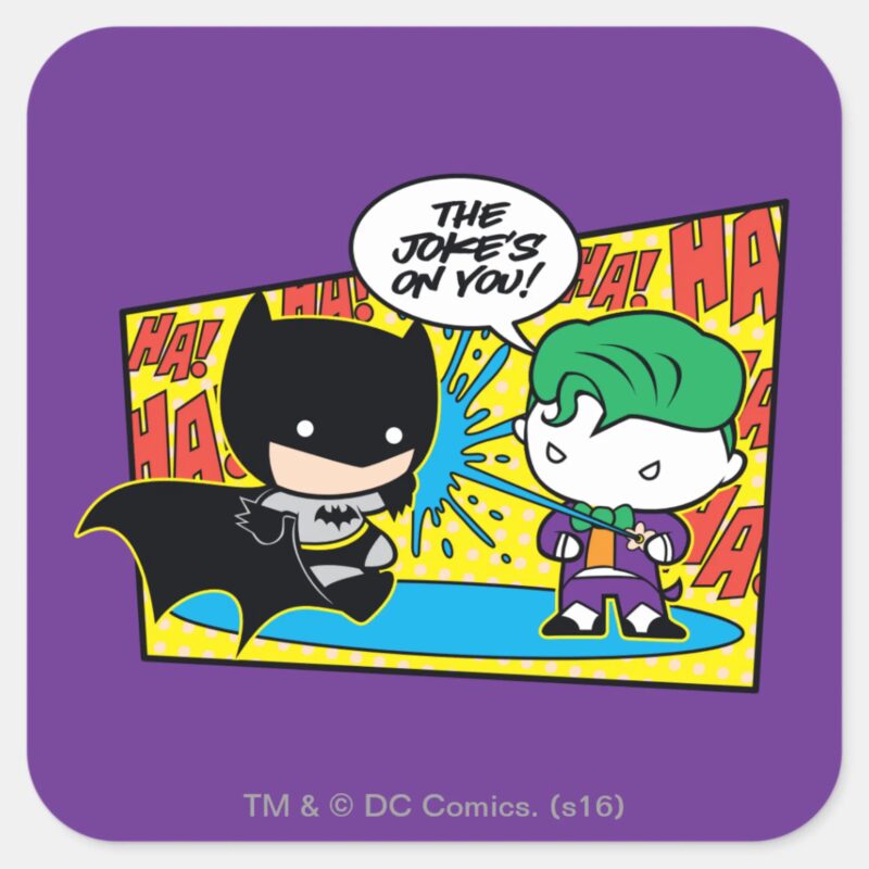 Chibi Joker Pranking Chibi Batman Square Sticker Chibi Joker Pranking Chibi Batman Square Sticker