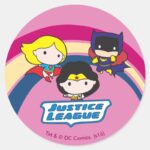 Chibi Justice League Rainbow Classic Round Sticker