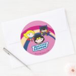 Chibi Justice League Rainbow Classic Round Sticker