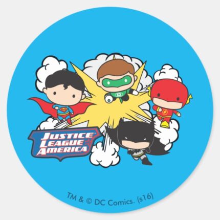 Chibi Justice League Of America Explosion Classic Round Sticker