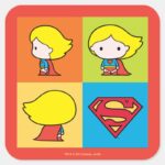 Chibi Supergirl Character Turnaround Square Sticker