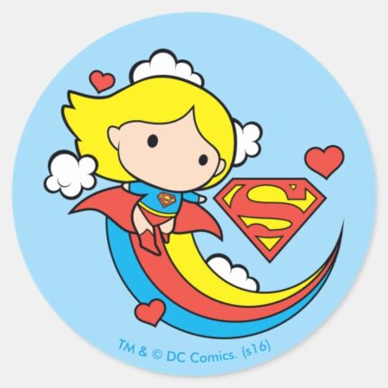 Chibi Supergirl Flying Rainbow Classic Round Sticker