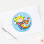Chibi Supergirl Flying Rainbow Classic Round Sticker