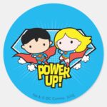 Chibi Superman Chibi Supergirl Power Up Classic Round Sticker