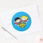Chibi Superman Chibi Supergirl Power Up Classic Round Sticker