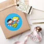 Chibi Superman Chibi Supergirl Power Up Classic Round Sticker
