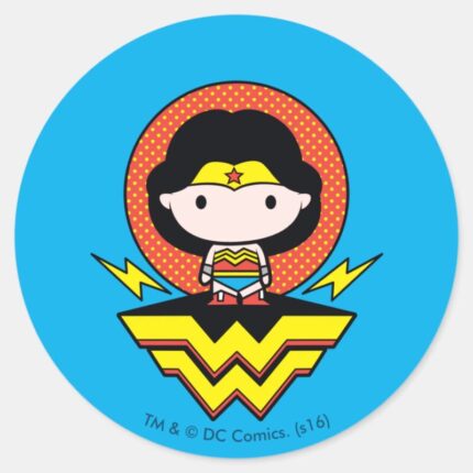 Chibi Wonder Woman With Polka Dots And Logo Classic Round Sticker