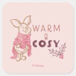 Christmas Piglet Warm Cosy Square Sticker