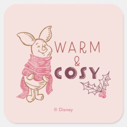 Christmas Piglet Warm Cosy Square Sticker