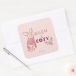 Christmas Piglet Warm Cosy Square Sticker