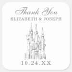 Cinderella Castle Fairytale Wedding Thank You Square Sticker