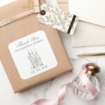 Cinderella Castle Fairytale Wedding Thank You Square Sticker
