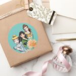 Cinderella Mulan Belle Floral Illustration Classic Round Sticker