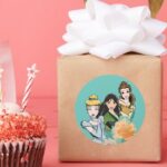 Cinderella Mulan Belle Floral Illustration Classic Round Sticker