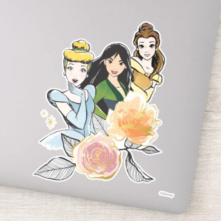 Cinderella Mulan Belle Floral Illustration Sticker