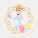 Cinderella Floral Gold Confetti Classic Round Sticker