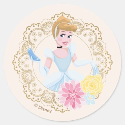 Cinderella Floral Gold Confetti Classic Round Sticker