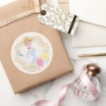 Cinderella Floral Gold Confetti Classic Round Sticker