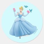 Cinderella And Birds Classic Round Sticker