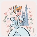 Cinderella And Castle Stylized Badge Square Sticker