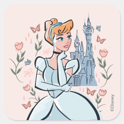 Cinderella And Castle Stylized Badge Square Sticker