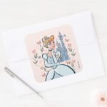 Cinderella And Castle Stylized Badge Square Sticker