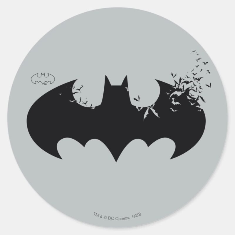 Classic Batman Logo Dissolving Into Bats Classic Round Sticker Classic Batman Logo Dissolving Into Bats Classic Round Sticker