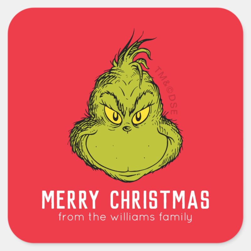Classic Grinch Christmas Personalized Square Sticker Classic Grinch Christmas Personalized Square Sticker