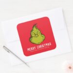 Classic Grinch Christmas Personalized Square Sticker