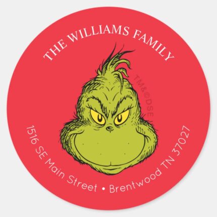 Classic Grinch Christmas Address Classic Round Sticker