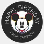 Classic Mickey Rainbow Head Happy Birthday Classic Round Sticker