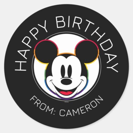 Classic Mickey Rainbow Head Happy Birthday Classic Round Sticker
