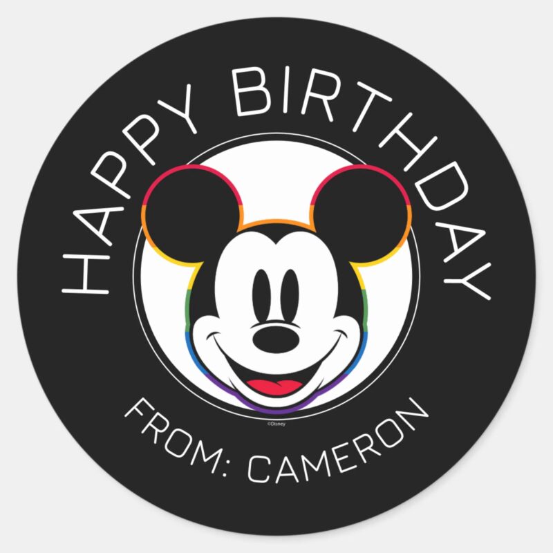 Classic Mickey Rainbow Head Happy Birthday Classic Round Sticker
