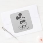 Classic Mickey Black And White Square Sticker